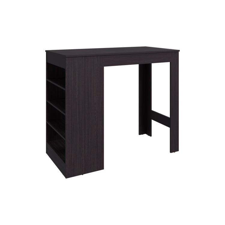 Greer Bar Table With 4 Storage Shelves, Compact Home Bar Or Kitchen Furniture, Space Saving Modern Design, Black