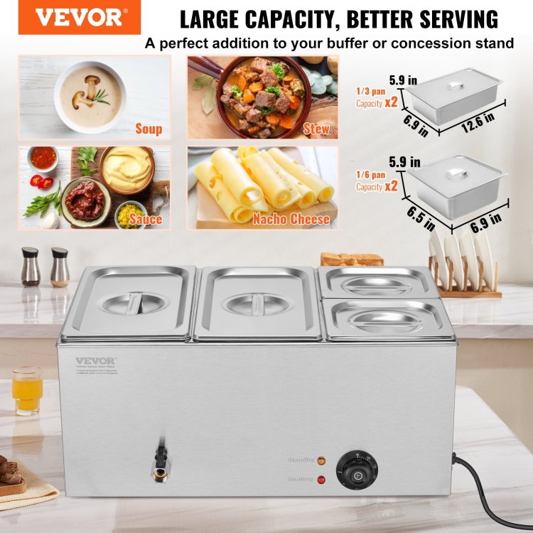 Commercial Electric Food Warmer 4 Pan Countertop Buffet 16.4Qt Bain Marie