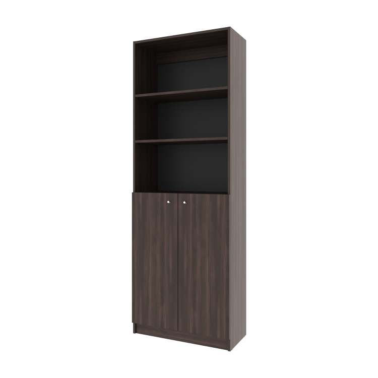 Stained Walnut Bookcase With Open Storage And 2 Doors