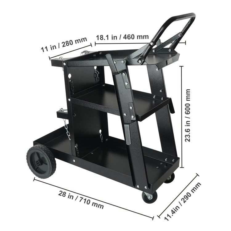 Welding Cart, 3 Tier Welder Cart Heavy Duty With 400 Lbs Weight Capacity, 360 Swivel Wheels, Tank Storage Safety Chains, Rolling Mig Welder Cart For Tig, Arc, Mma, Plasma Cutter Welding Machine