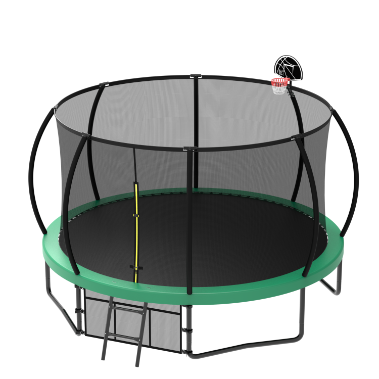 12Ft Recreational Kids Trampoline With Safety Enclosure Net & Ladder, Outdoor Recreational Trampolines