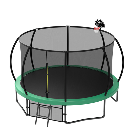 12Ft Recreational Kids Trampoline With Safety Enclosure Net & Ladder, Outdoor Recreational Trampolines