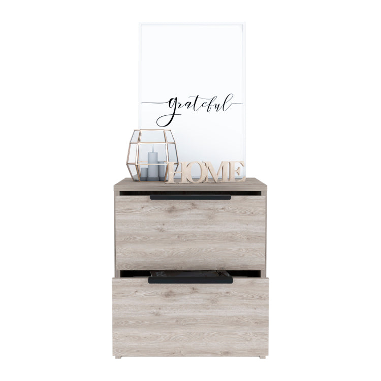 Kaia Nightstand , End Table, Side Table Two Drawers, Metal Handle Light Gray