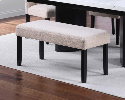 1Pc Dining Bench Only Upholstered Soft Fabric Seat Neutral Tone Bench Black Wooden Tapered Legs Dining Room