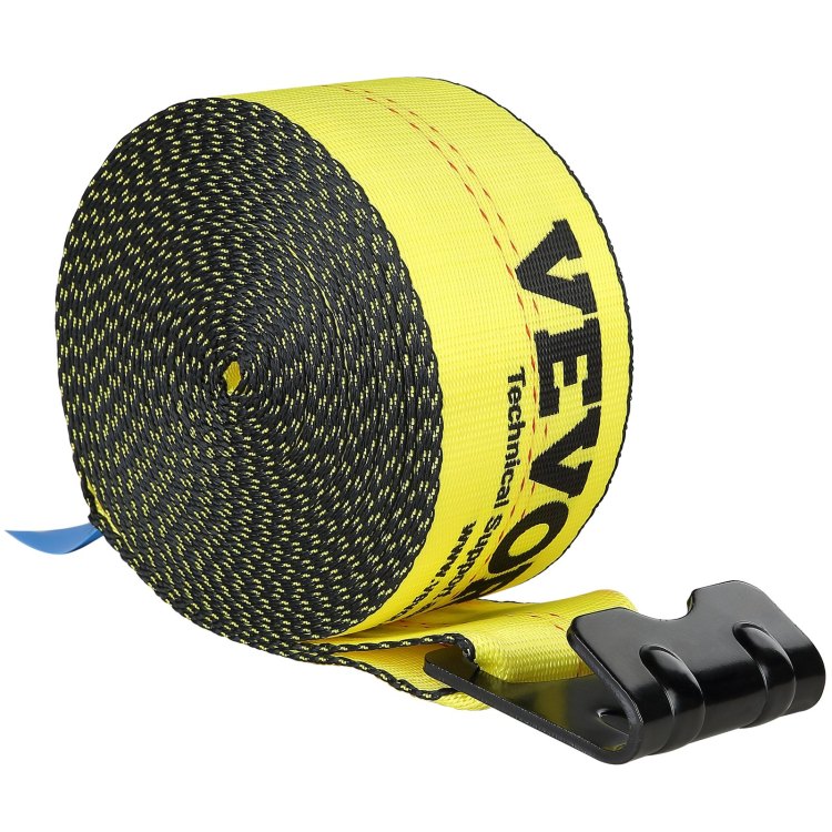 Winch Straps, 4" X 30', 6000 Lbs Load Capacity, 18000 Lbs Break Strength, Truck Straps With Flat Hook, Flatbed Tie Downs Cargo Control For Trailers, Farms, Rescues, Tree Saver, Yellow 10 Pack