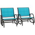 Outsunny Porch Glider Set Of 2, Metal Frame Swing Glider Chairs With Mesh Fabric, Curved Armrests And Steel Frame For Garden, Poolside, Backyard, Balcony, Blue
