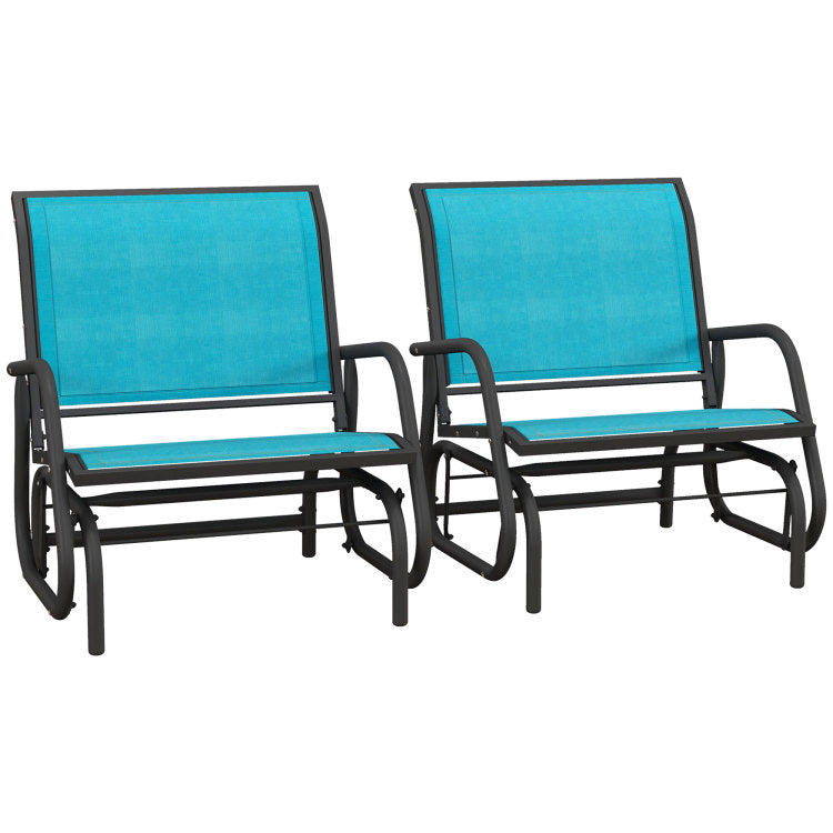 Outsunny Porch Glider Set Of 2, Metal Frame Swing Glider Chairs With Mesh Fabric, Curved Armrests And Steel Frame For Garden, Poolside, Backyard, Balcony, Blue