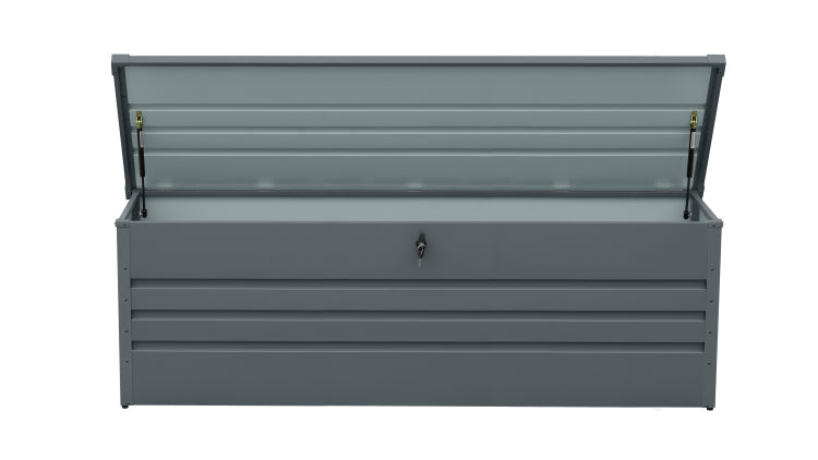 260 Gallon Metal Outdoor Deck Box Waterproof, Extra Large Patio Storage Box With Lockable Storage Containers For Patio Furniture Cushions, Pool Accessories, Garden Tools Dark Gray