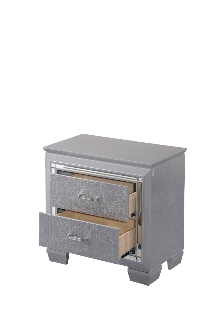1Pc Modern Two Drawer Led Lights Beveled Mirror Accents Chrome Finish Hardware Faux Crystal Accent Silver Finish