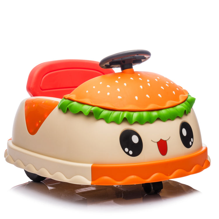 12V Kids Ride On Electric Bumper Car W Parents Control,Cute&Realistic Hamburger Design,360 Degree Rotation,Storing Space,Bluetooth,Music,Usb,Silent Wheel,Led Lights,Power Display,Anti Rollover For 2