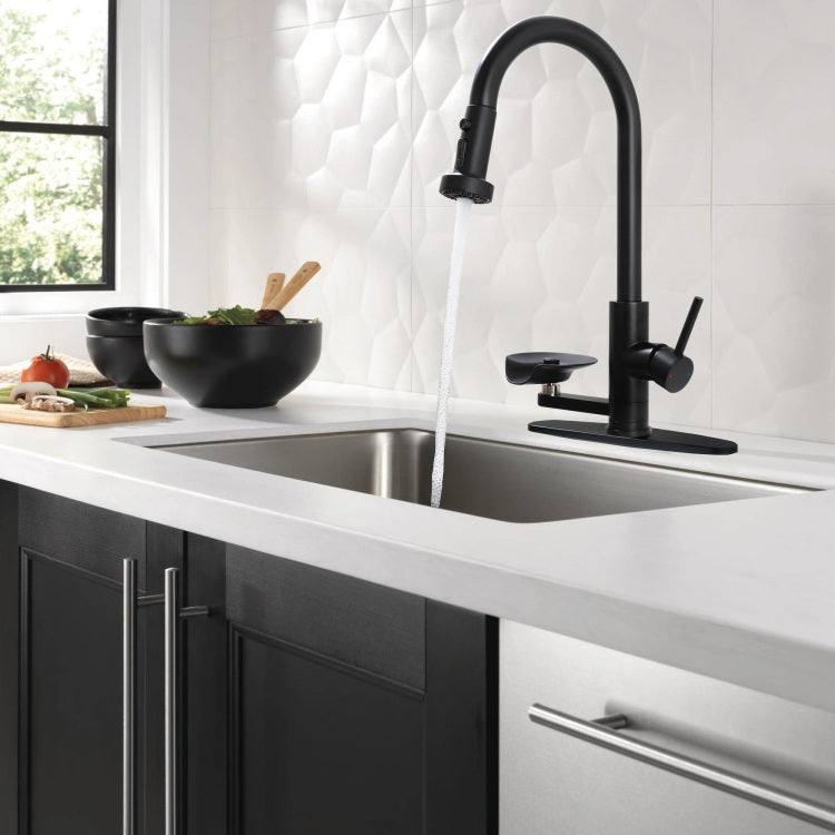 3 In 1 Kitchen Faucet With Press Type Glass Rinser, High Arc Pull Down Sprayer Faucet, 3 Function Spray Mode, Matte Black Finish, For Modern Kitchen Sink