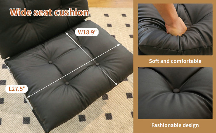 Leather Armchair, Modern Accent Chair High Back, Living Room Chairs With Metal Legs And Soft Padded, Sofa Chairs For Home Office,Bedroom,Dining Room Black 1Pc