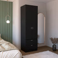 Armoire Wardrove 76" H, Hanging Rod, 2 Drawers, 1 Shelf, Black