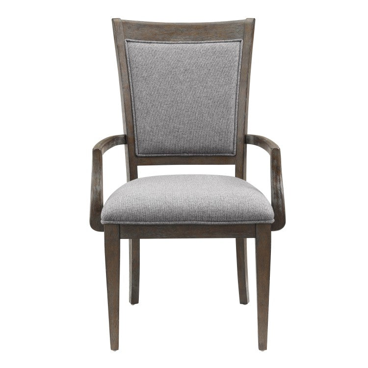 Transitional Brown Gray Armchairs Set Of 2, Fabric Upholstery Seat Back Wooden Dining Furniture
