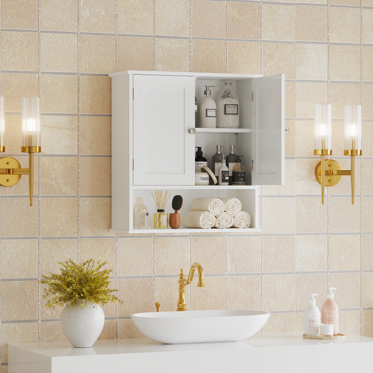 Bathroom Wall Cabinet With Door, Over Toilet Storage Cabinet With And Adjustable Shelves, 3 Tier Medicine Cabinet Wall Mounted, For Bathroom, Kitchen, Entryway, Laundry Room, White