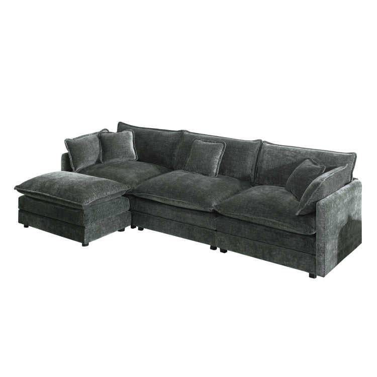 Free Combination Comfy Upholstery Modular Oversized L Shaped Sectional Sofa With Reversible Ottoman, Gray Chenille