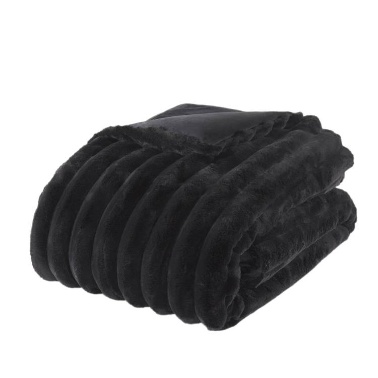 3 Pcs King Soft Faux Fur Ribbed Comforter Set Black