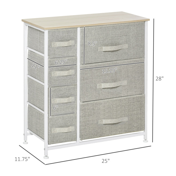 Homcom 7 Drawer Dresser Storage Tower Cabinet Organizer Unit, Easy Pull Fabric Bins With Metal Frame For Bedroom, Closets, Light Gray