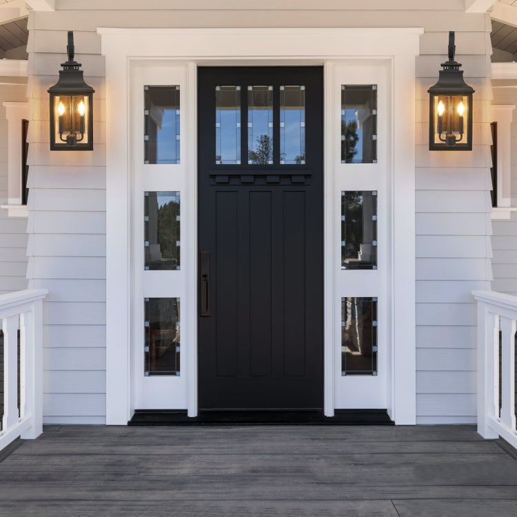 23" H 1 Pack Outdoor Wall Lantern Light Vintage Black Metal Sconce With Clear Seeded Glass For Porch, Patio, And Garden Bulb Not Included