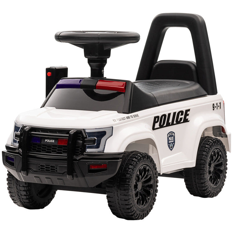 Aosom Kids Push Ride On Car With Working Pa System And Horn, Police Truck Style Foot To Floor Sliding Car For Boys And Girls With Under Seat Storage, For 18 Months To 5 Years Old, White