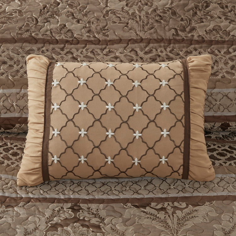 5 Piece Reversible Jacquard Bedspread Set Brown Gold Queen