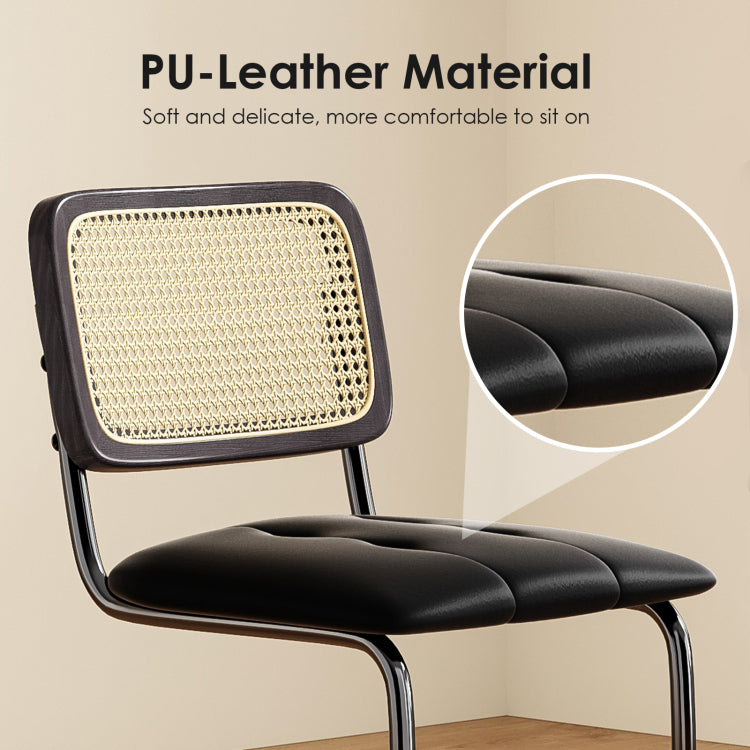 Counter Height Bar Stools Set Of 2, Upholstered Pu Leather Barstools With Rattan Back, 26 Inch Stools Armless Bar Chairs For Kitchen Island, Black