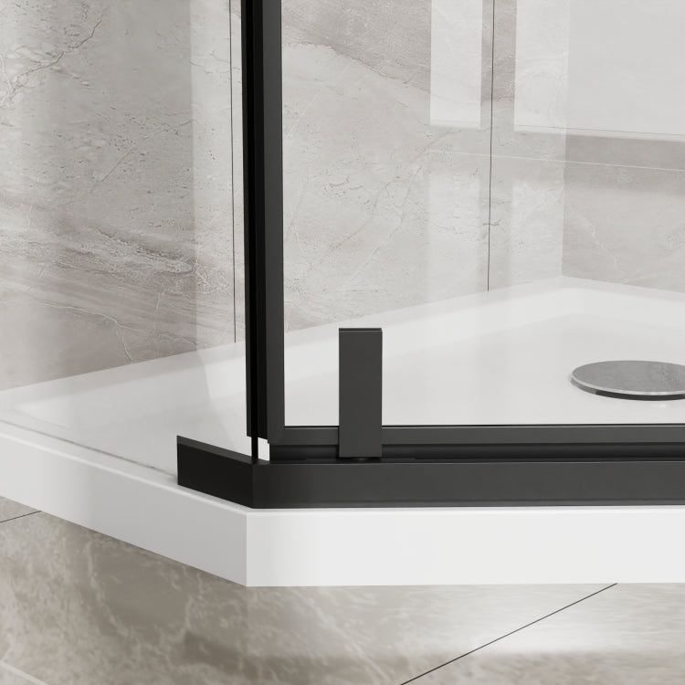 Goodyo Neo Angle Frameless Shower Door 36 In. D X 36 In. W X 72 In. H Corner Shower Enclosure With White Acrylic Shower Base Combo, Pivot Shower Door In Matte Black Finish