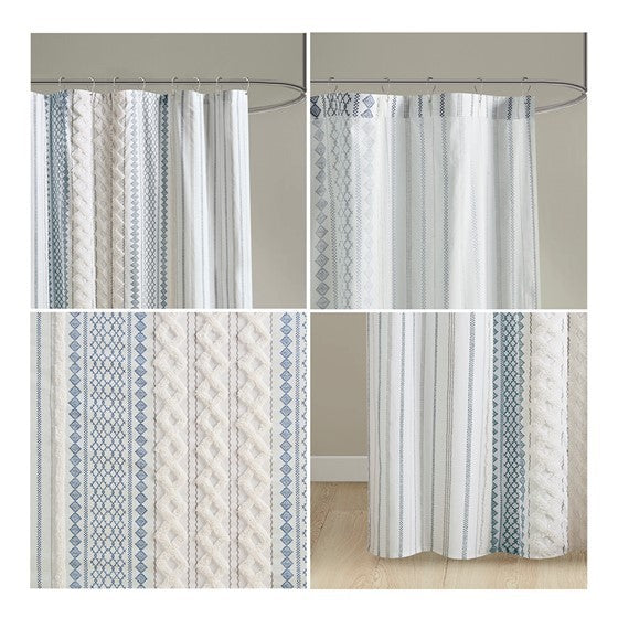 Cotton Printed Shower Curtain With Chenille