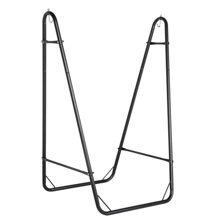 Outsunny Patio Hammock Chair With U Shape Stand, Outdoor Hammock Swing Hanging Lounge Chair With Side Pocket, Black Cream White