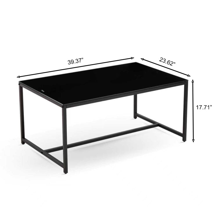 Black Glass Coffeetable, Small Tea Table, Glass With Metal Legs Sofa Table