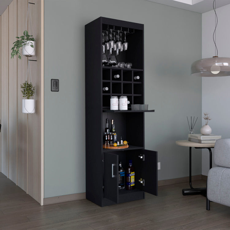 Kevil 71 Inch Tall Bar Cabinet 5 Tier Modern Bar Cabinet With Glass Holder Stemware Rack, Wine Cabinet, Liquor Cabinet, 12 Bottle Cubbies, 5 Shelves, And Pull Out Tray