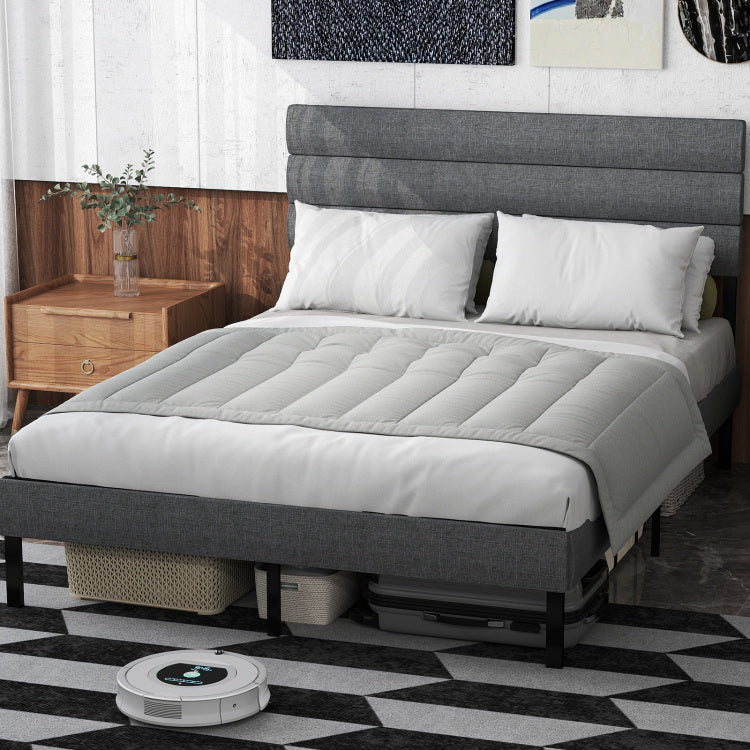 Queen Size Upholstered Platform Bed Frame With Headboard, No Box Spring Needed, 14'' Underbed Storage