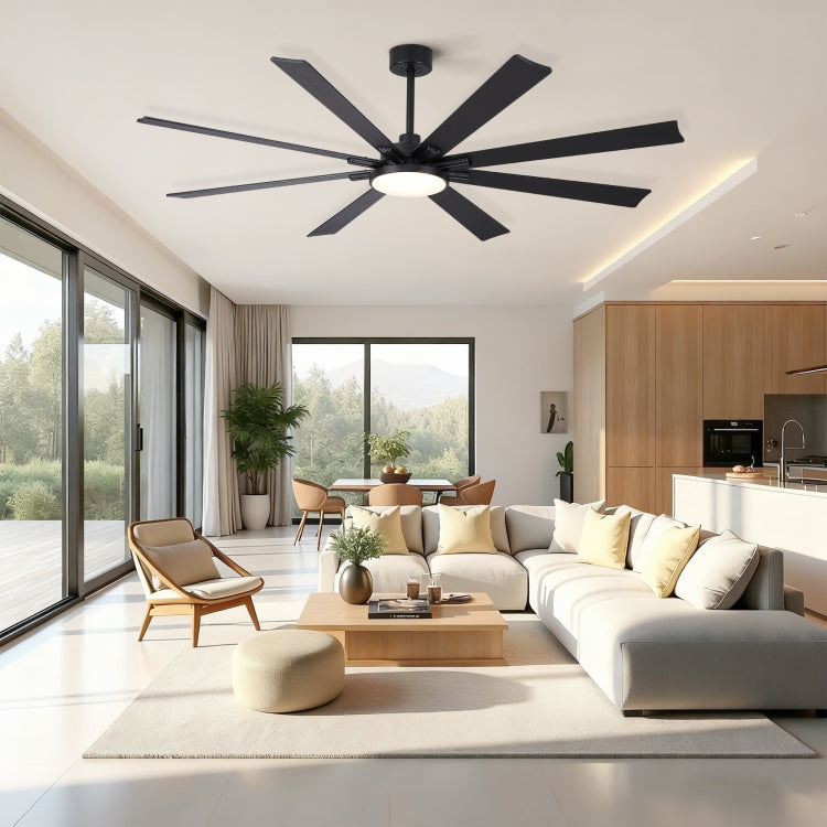 72 Inch Mordern Minimalism Black With Light And Solid Wood Blades