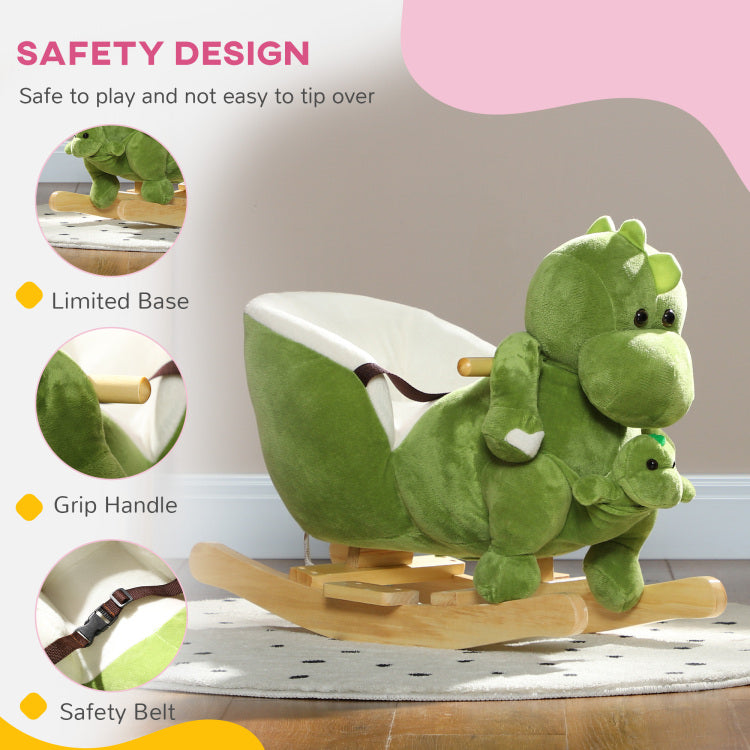 Qaba Baby Rocking Horse, Toddler Plush Dinosaur Animal Rocker With Seat Belt, 32 Songs, Hand Puppet, Kids Riding Horse Rocking Chair For 18 36 Months, Green