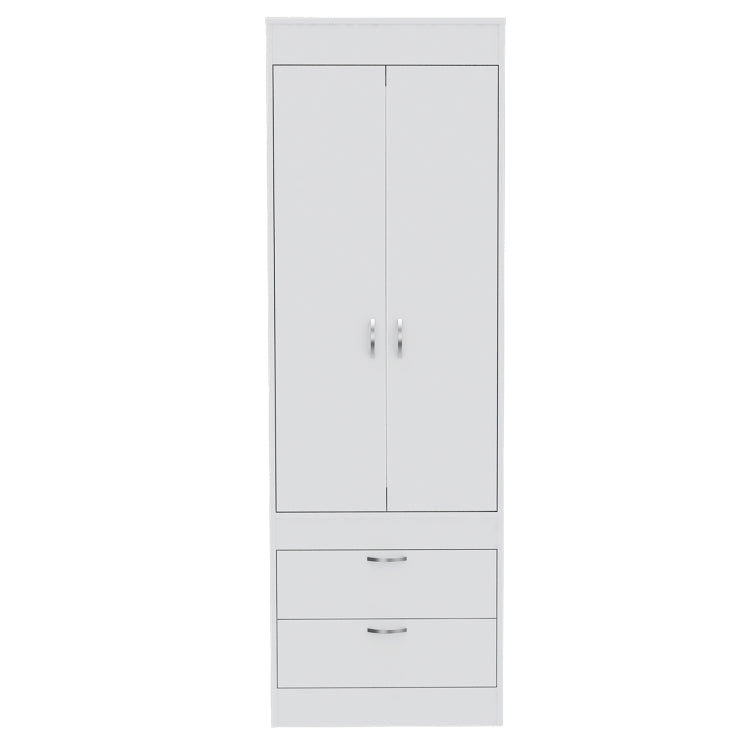 Lisboa Armoire, Rod, Double Door, Two Drawers, Metal Handles White