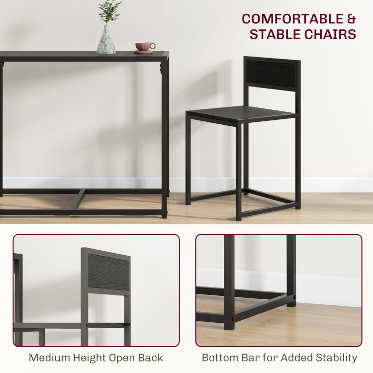 Homcom 3 Piece Industrial Dining Table Set For 2, Kitchen Table And Chairs, Dining Room Sets For Small Spaces, Black