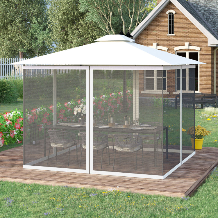 Outsunny 10' X 13' Replacement Mesh Sidewall Netting For Patio Gazebos And Canopy Tents With Zippers Sidewall Only , White