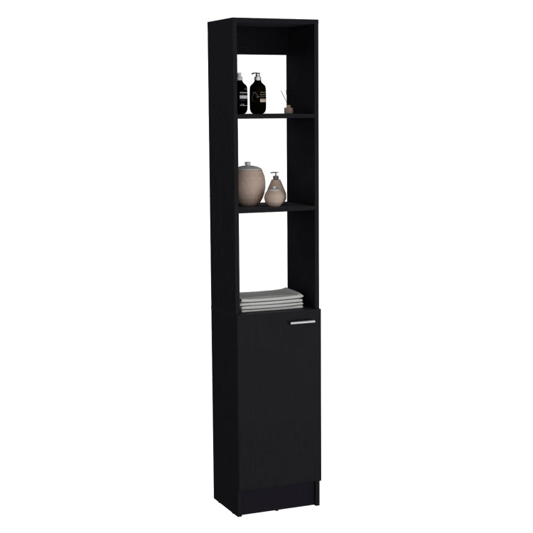 Linen Cabinet, 1 Door, 6 Shelves, Black