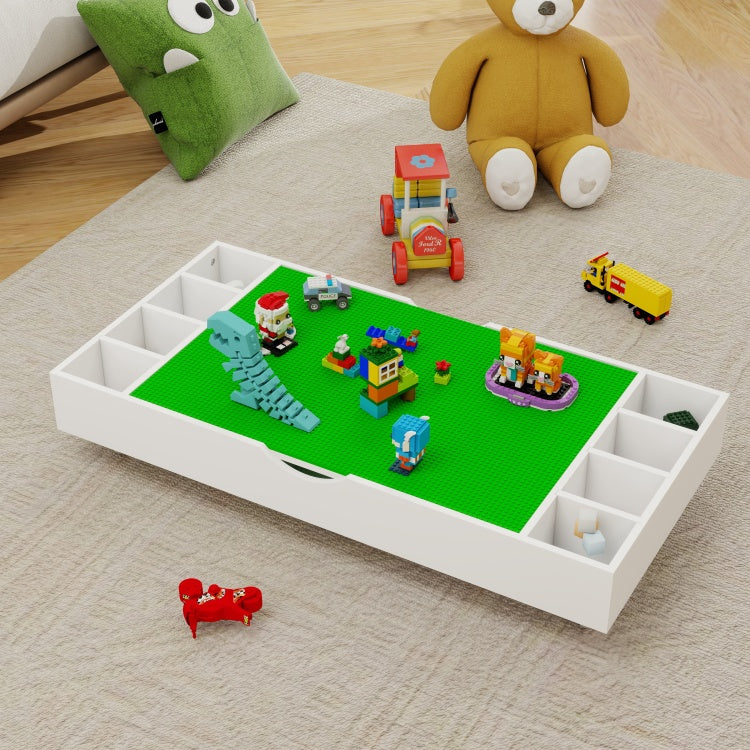 The 2 In 1 Rollaway Play Table And Toy Organizer Compatible With Lego Suitable For Storing Under Bed Or Sofa White 38" X 18.7" X 5.9"