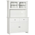 Homcom 63.5" Kitchen Buffet With Hutch, Pantry Storage Cabinet With 4 Shelves, Drawers, Framed Glass Doors, Open Microwave Countertop, Antique White