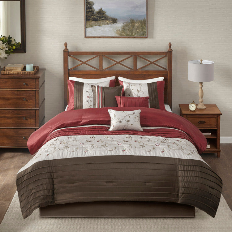 Embroidered 7 Piece Comforter Set Red Queen