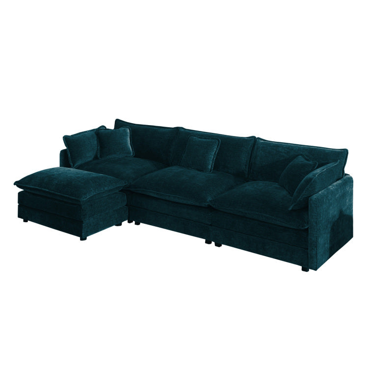 Free Combination Comfy Upholstery Modular Oversized L Shaped Sectional Sofa With Reversible Ottoman, Blue Chenille
