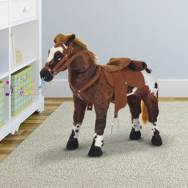 Qaba Sound Making Ride On Horse For Toddlers 3 5, With Neighing And Galloping Sound, Stuffed Animal Horse Toy For Kids With Padding, Soft Feel, Brown