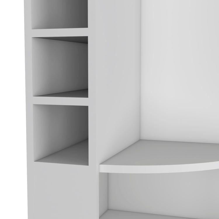Oban Corner Bar Cabinet With Five Shelves , Eight Bottle Cubbies And Steamware White
