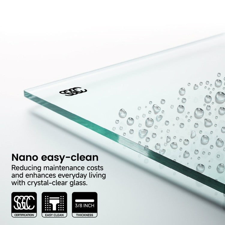 60*76"Fixed & Sliding Shower Door, Round Tube Hardware, Clear Glass Shower Door, 3 8 10Mm Sgcc Tempered Glass, Stainless Steel