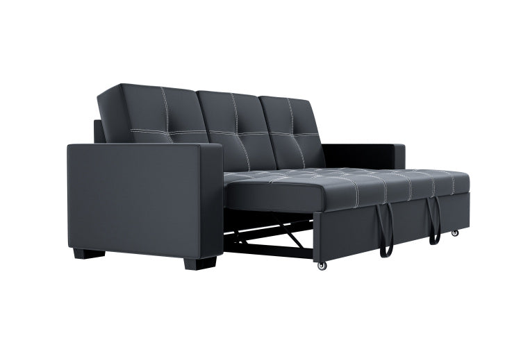 Convertible Sofa In Black Faux Leather