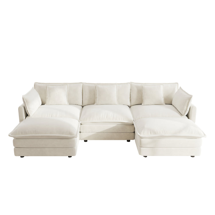 U Shaped Sectional Sofa W Reversible Footrest, 5 Seater Convertible Corner Couch With 2 Ottomans ,Modern Minimalist Soft Sofa & Couch For Living Room , White