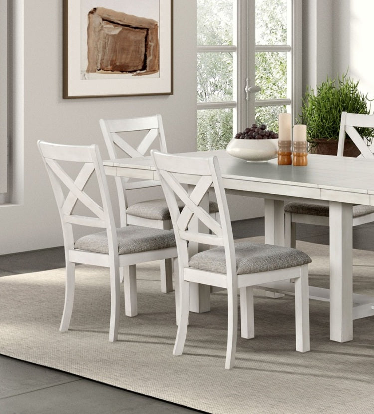 Rustic White Oak Farmhouse 2Pcs Dining Chairs Cross Back Wooden Cushion Seat Kitchen Dining Room Furniture