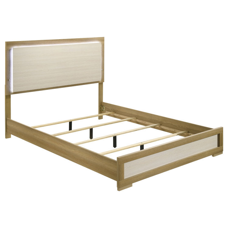 Lincoln Natural And White Wood Queen Led Panel Bed