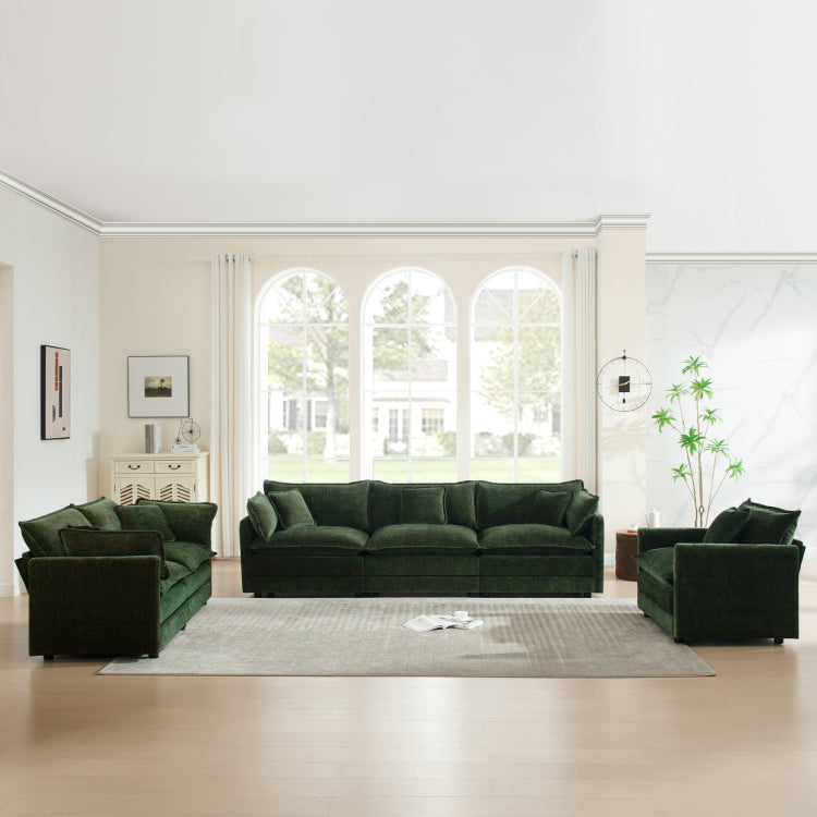 Modern Sofa Couch, 3 Piece Set Extra Deep Seat Sectional Sofa For Living Room, Oversized Sofa, 3 Seat Sofa, Loveseat And Single Sofa, Green Chenille